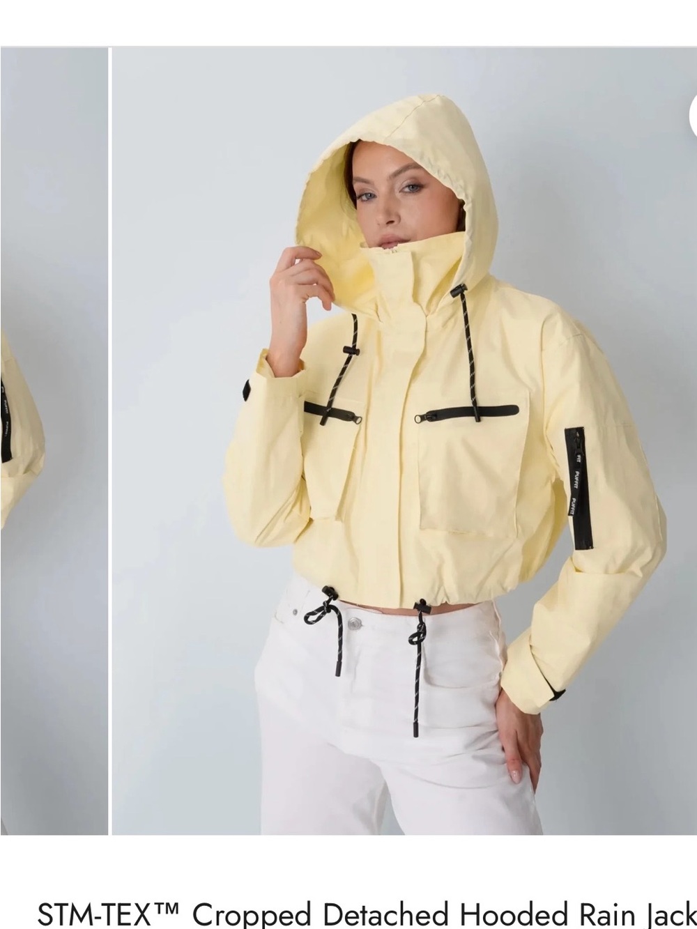 Funnel Neck Cropped Windbreaker Butter Cream Hooded Jacket Waterproof NWT Large